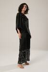 Atbw_Black Modal, Satin Embroidery, Applique, Pearls Off-shoulder Asymmetric Top _Online_at_Aza_Fashions