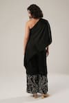 Shop_Atbw_Black Modal, Satin Embroidery, Applique, Pearls Off-shoulder Asymmetric Top _at_Aza_Fashions