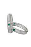 Shop Nazaakat By Samara Singh Silver Plated Imitation Diamonds And Green American Bangles at Aza Fashions Shop_Nazaakat By Samara Singh_Silver Plated Imitation Diamonds And Green American Bangles _at_Aza_Fashions