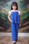 Buy_Petite Pomme_Blue Cotton Embroidery And Offwhite Peplum Top With Pant Set _at_Aza_Fashions