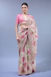 Buy_Gopi Vaid_Ivory Organza, Cotton, Silk, Lycra Sequins, Embroidery Floral Print Saree Set _at_Aza_Fashions