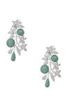 Shop_Nazaakat By Samara Singh_Green American Diamond Leaf Earrings _at_Aza_Fashions