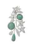 Nazaakat By Samara Singh_Green American Diamond Leaf Earrings _at_Aza_Fashions