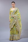 Gopi Vaid_Yellow Georgette, Cotton, Silk, Lycra Sequins, Designer Floral Pre-draped Saree_at_Aza_Fashions
