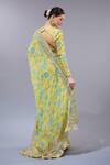 Shop_Gopi Vaid_Yellow Georgette, Cotton, Silk, Lycra Sequins, Designer Floral Pre-draped Saree_at_Aza_Fashions