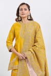 Buy_Sheetal Batra_Mustard Silk, Cotton Embroidery Round Neck Light Yellow Shamshul Kurta Set _Online_at_Aza_Fashions