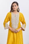 Buy_Sheetal Batra_Mustard Sequins, Embroidery Split V-neck Yellow Shamshul Kurta And Salwar Set _Online_at_Aza_Fashions