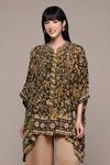 Buy_Ritu Kumar_Brown Viscose Bandeau Neck Flora Printed Kurta _at_Aza_Fashions