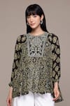 Buy_Ritu Kumar_Black Viscose Embroidery Round Neck Saatchi Kurta _at_Aza_Fashions