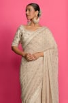 Priyanka Jain_Gold Georgette, Silk Sequins, Pearls, Splendor Dabka Saree With Blouse _at_Aza_Fashions