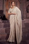 Buy_Priyanka Jain_Gold Georgette, Silk Sequins, Pearls, Splendor Dabka Saree With Blouse _at_Aza_Fashions