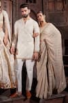 Priyanka Jain_Gold Georgette, Silk Sequins, Pearls, Splendor Dabka Saree With Blouse _Online