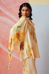 Rainas_Yellow Cotton, Linen Pearls Round Neck Sunlight Blossom Set _at_Aza_Fashions
