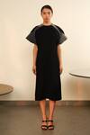 Buy_Somya Goyal_Black Viscose, Polyester, Spandex Round Neck Fish Gill Overlay Dress _at_Aza_Fashions