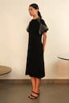 Somya Goyal_Black Viscose, Polyester, Spandex Round Neck Fish Gill Overlay Dress _Online_at_Aza_Fashions
