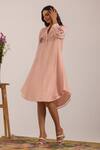OMI_Pink Chanderi Embroidery Split V-neck Mul Designer Dress _Online_at_Aza_Fashions