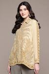 Buy_Ritu Kumar_Beige Viscose Embroidery Shawl Neck Arith Digital Print Shirt _at_Aza_Fashions