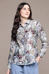 Buy_Ritu Kumar_Blue Cotton, Silk Shawl Neck, Collared Calabria Printed Shirt _at_Aza_Fashions