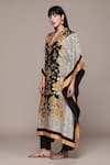 Ritu Kumar_Black Cotton, Silk V-neck Mono Floral Kaftan With Pant Co-ord Set _at_Aza_Fashions