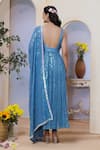 Shop_Label Priyanka Kar_Teal Georgette Sequins V-neck Blue Anarkali Set _at_Aza_Fashions
