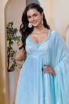Label Priyanka Kar_Blue Georgette Sequins Round Neck Ice Embroidered Kurta Set _Online_at_Aza_Fashions