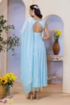 Shop_Label Priyanka Kar_Blue Georgette Sequins Round Neck Ice Embroidered Kurta Set _at_Aza_Fashions