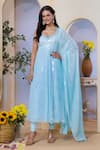 Buy_Label Priyanka Kar_Blue Georgette Sequins Round Neck Ice Embroidered Kurta Set _at_Aza_Fashions