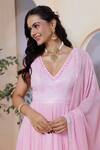 Label Priyanka Kar_Pink Georgette Sequins V-neck Anarkali Set _Online_at_Aza_Fashions