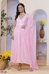 Buy_Label Priyanka Kar_Pink Georgette Sequins V-neck Anarkali Set _Online_at_Aza_Fashions