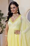 Label Priyanka Kar_Yellow Georgette Sequins V-neck Anarkali Set _Online_at_Aza_Fashions