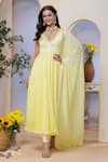 Buy_Label Priyanka Kar_Yellow Georgette Sequins V-neck Anarkali Set _at_Aza_Fashions
