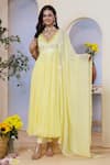 Buy_Label Priyanka Kar_Yellow Georgette Sequins V-neck Anarkali Set _Online_at_Aza_Fashions