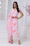 Buy_Label Priyanka Kar_Pink Crepe Embroidery V-neck Hand Kurta Set _at_Aza_Fashions