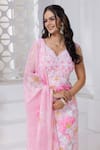 Shop_Label Priyanka Kar_Pink Crepe Embroidery V-neck Hand Kurta Set _Online_at_Aza_Fashions