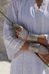 Shop_Karaj Jaipur_White Cotton Lace V-neck Work Kurta Set _Online_at_Aza_Fashions