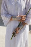 Karaj Jaipur_White Cotton Lace V-neck Work Kurta Set _at_Aza_Fashions