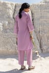Shop_Karaj Jaipur_Purple Cotton Lace V-neck Work Kurta And Pant Set _at_Aza_Fashions