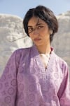 Shop_Karaj Jaipur_Purple Cotton Lace V-neck Work Kurta And Pant Set _Online_at_Aza_Fashions