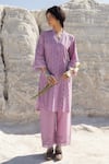 Buy_Karaj Jaipur_Purple Cotton Lace V-neck Work Kurta And Pant Set _at_Aza_Fashions