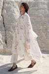 Buy_Karaj Jaipur_White Cotton, Kota Doria Mandarin Collar Hand Painted Kurta Pant Set _Online_at_Aza_Fashions
