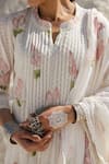 Shop_Karaj Jaipur_White Cotton, Kota Doria Mandarin Collar Hand Painted Kurta Pant Set _Online_at_Aza_Fashions