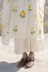Karaj Jaipur_White Cotton, Kota Doria Embroidery Collared Hand Painted Kurta Set _Online_at_Aza_Fashions