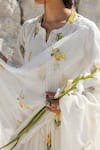 Buy_Karaj Jaipur_White Cotton, Kota Doria Embroidery Collared Hand Painted Kurta Set _Online_at_Aza_Fashions