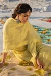 Karaj Jaipur_Lavender Kota Doria, Cotton Sequins Lime Green Work Kurta Set _Online_at_Aza_Fashions