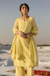 Buy_Karaj Jaipur_Lavender Kota Doria, Cotton Sequins Lime Green Work Kurta Set _Online_at_Aza_Fashions
