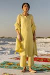 Buy_Karaj Jaipur_Lavender Kota Doria, Cotton Sequins Lime Green Work Kurta Set _at_Aza_Fashions