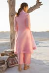 Shop_Karaj Jaipur_Pink Kota Doria, Cotton Sequins Round Neck Rose Work Kurta Set _at_Aza_Fashions