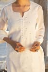 Shop_Karaj Jaipur_White Kota Doria, Cotton Sequins Round Neck Work Kurta Set _Online_at_Aza_Fashions