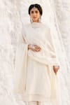 Buy_Karaj Jaipur_Off White Chanderi, Cotton Embroidery Round Neck Kurta Set _Online_at_Aza_Fashions