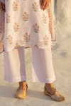 Shop_Karaj Jaipur_Pink Kota Doria, Cotton Patti, Mirrors Round Neck Pastel Kurta Set _Online_at_Aza_Fashions